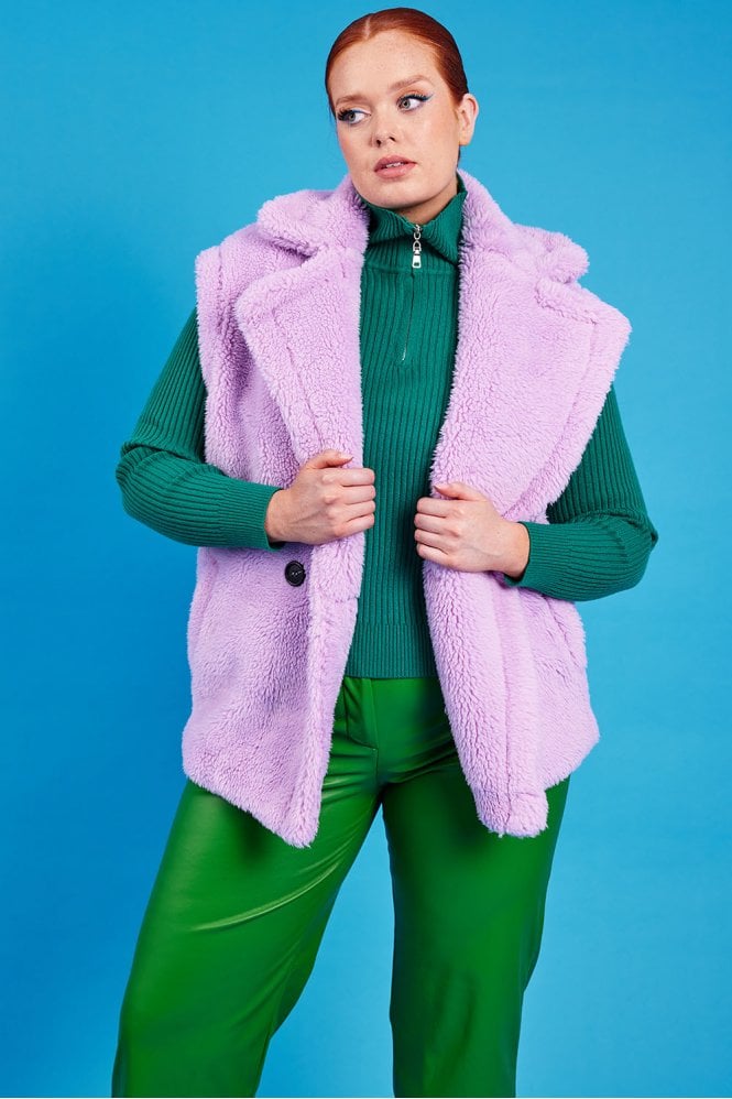 JAYLEY Purple Faux Shearling Midi Vest
