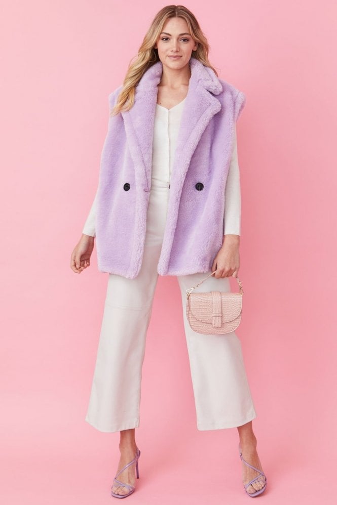 JAYLEY Purple Faux Shearling Midi Vest