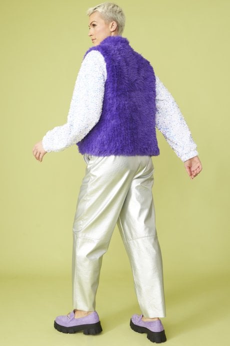 Purple Hand Knitted Faux Fur Gilet | Waistcoat
