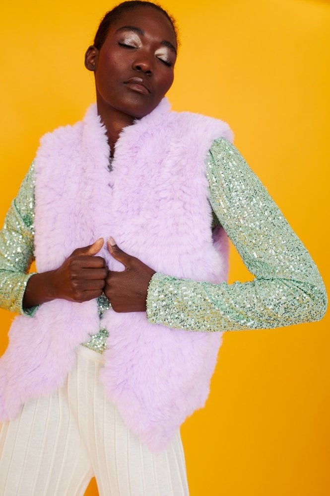 JAYLEY Purple Hand Knitted Faux Fur Vest
