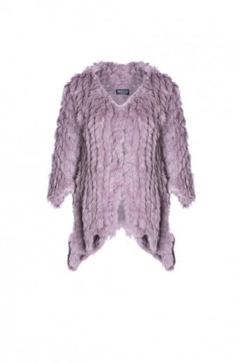 Purple Mid Length Asymmetrical Coney Fur Jacket