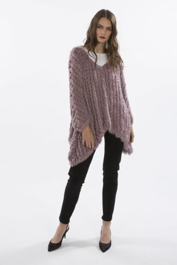 Purple Mid Length Asymmetrical Coney Fur Jacket