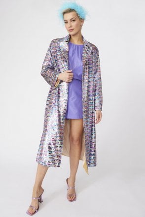 Purple Multi Coloured Sequin Trench Coat