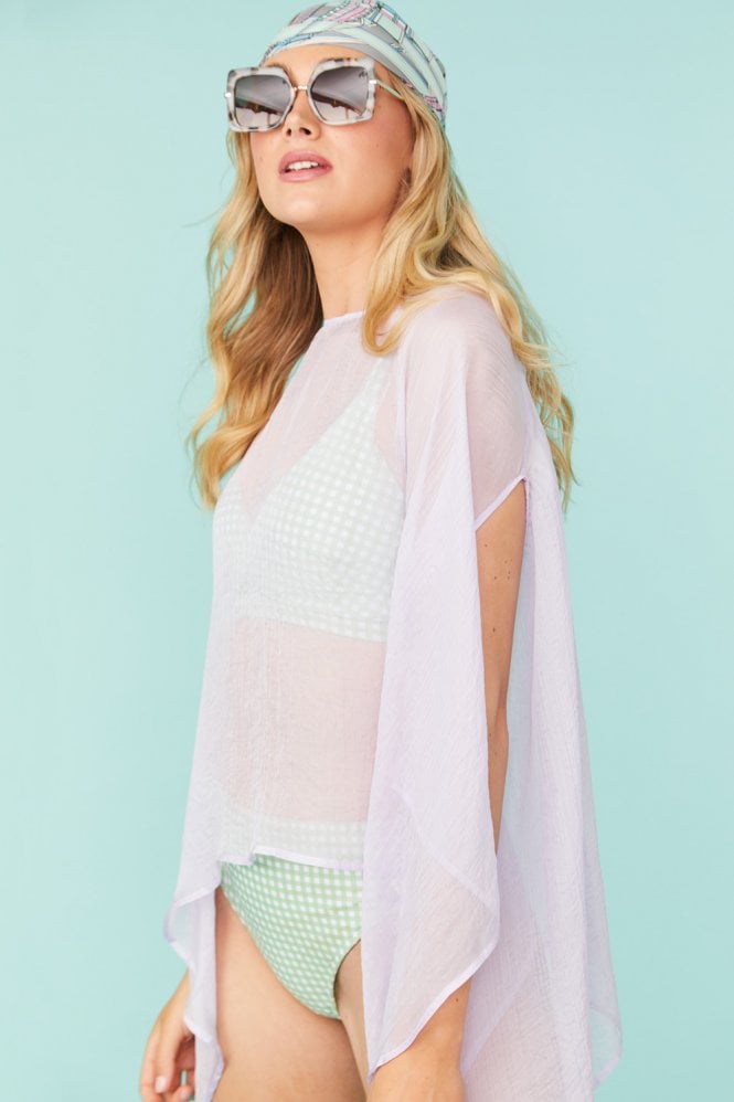 JAYLEY Purple Semi-Sheer Silk Blend Poncho