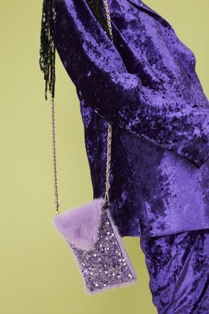 Purple Sequin and Faux Fur Phone Holder