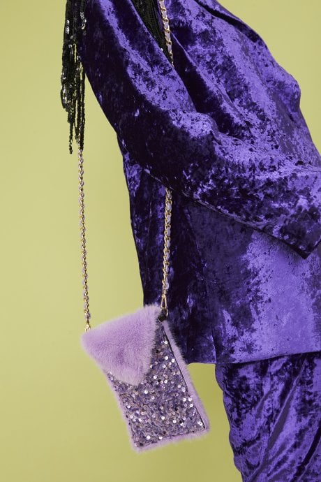 Purple Sequin and Faux Fur Phone Holder