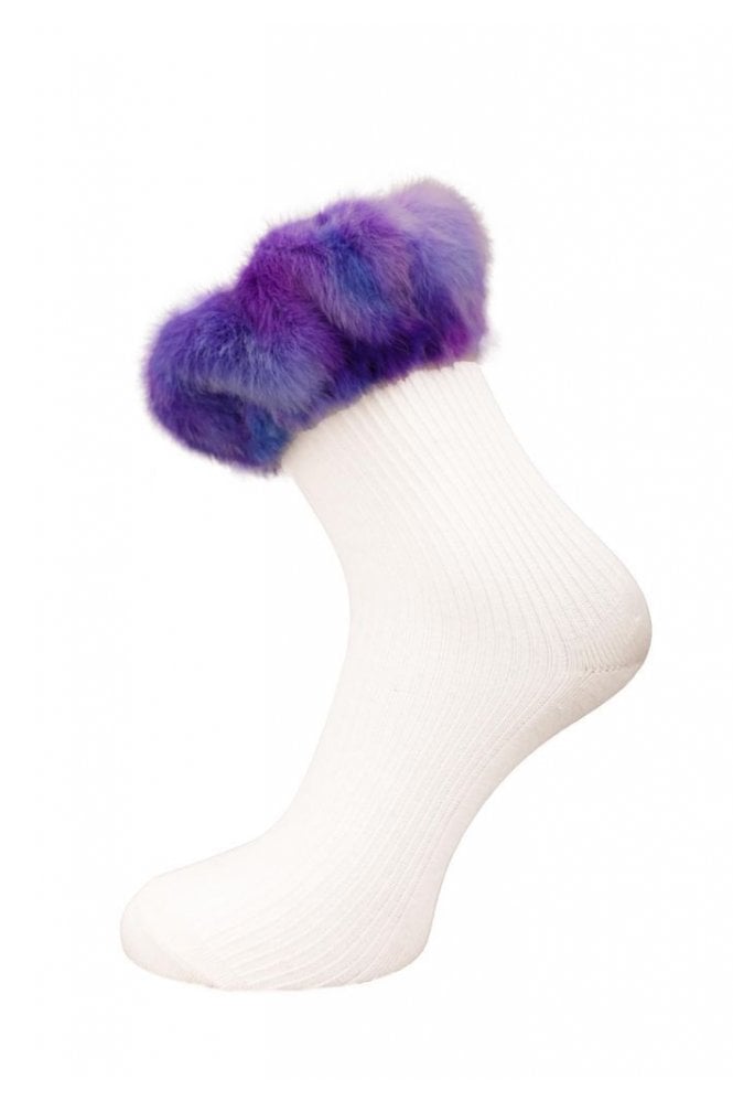 JAYLEY Purple Tie Dye Faux Fur Cuff Socks