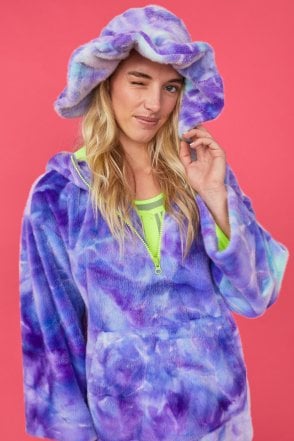 Purple Tie Dye Faux Fur Oversized Hat