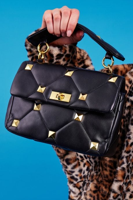 Quilted Black Eco Leather Clutch Bag with Chain Strap