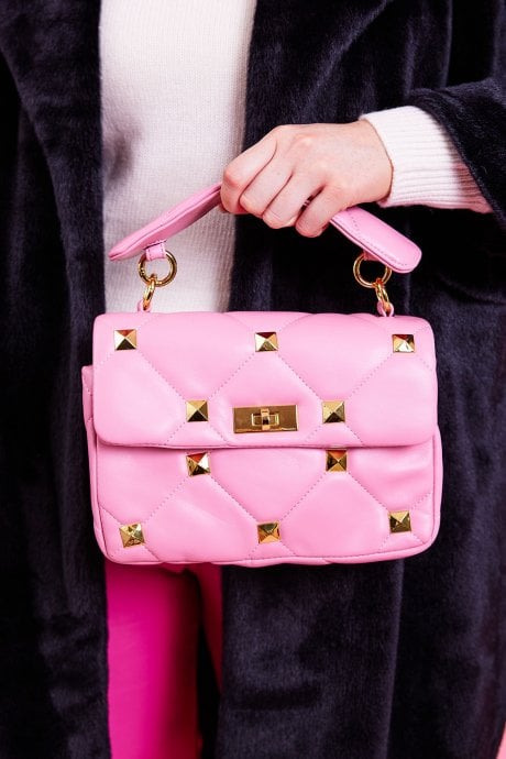 Quilted Pink Eco Leather Clutch Bag with Chain Strap