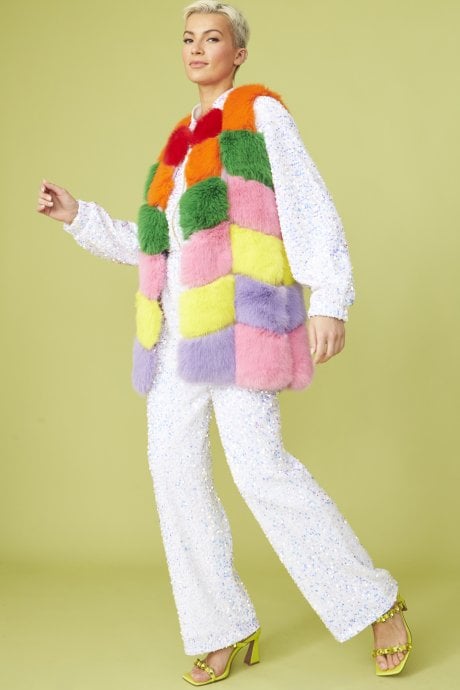 Rainbow Cube Faux Fur Gilet | Waistcoat