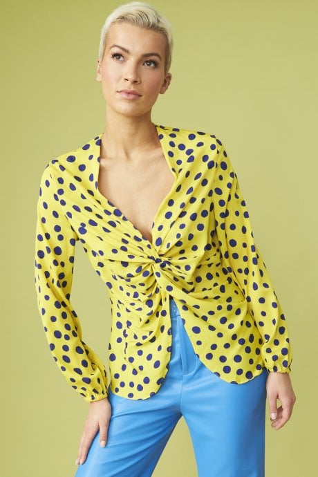 Rayon Polka Dot Ruffled Parma Blouse