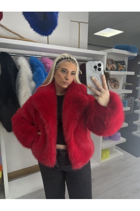 Red Bamboo Blend Faux Fur Cropped Natalie Jacket