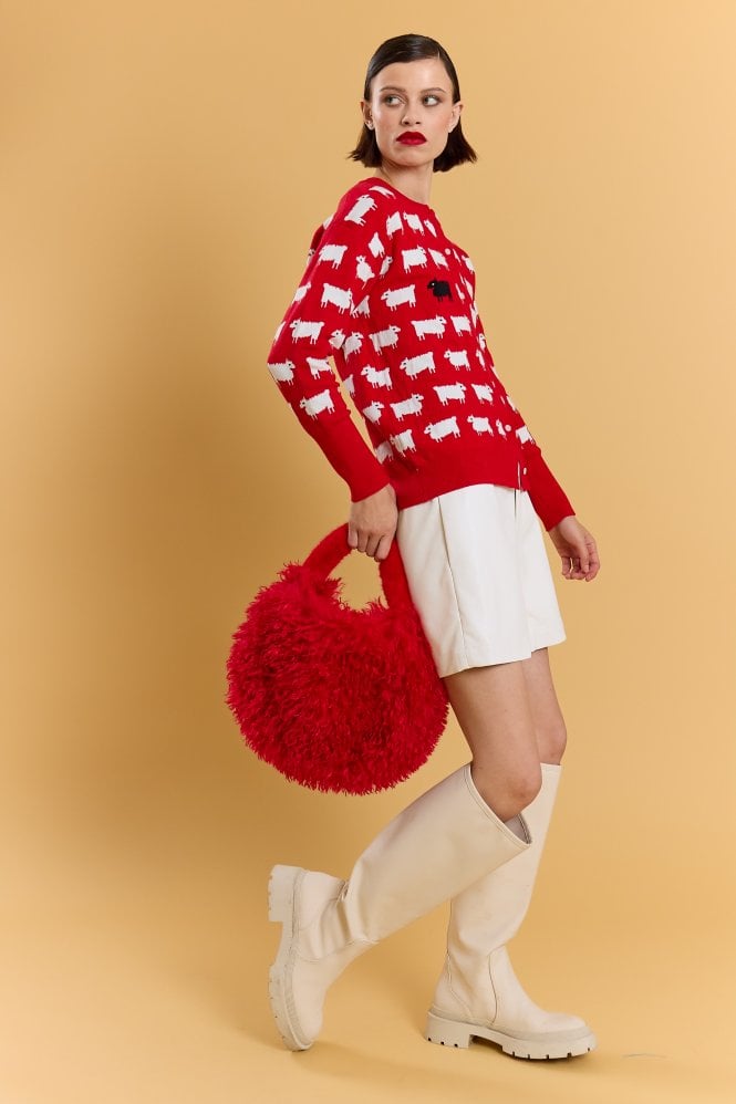 JAYLEY Red Bamboo Eco Faux Fur Bag
