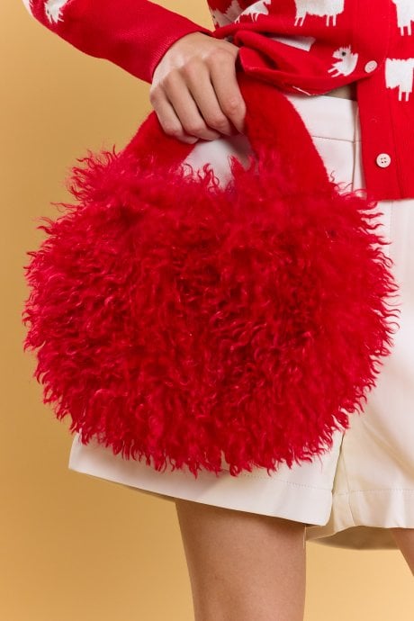 Red Bamboo Eco Faux Fur Bag