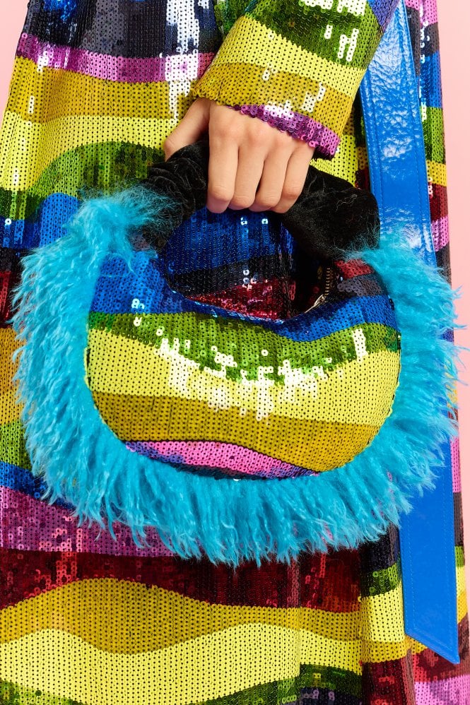 JAYLEY Bamboo Faux Fur Trim Sequin Tote Bag