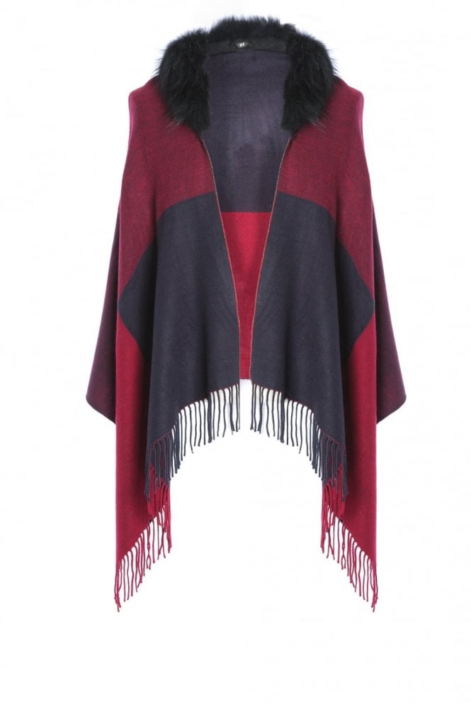 JAYLEY Red Cashmere Blend Fox Fur Cape