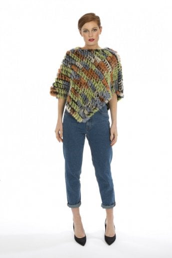 Red Coney Fur Multi Colour Poncho