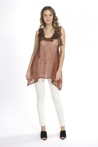 Red Crochet Tunic with Chiffon Roses