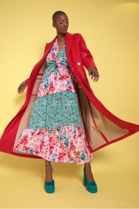 Red Eco Leather Maxi Trench Coat