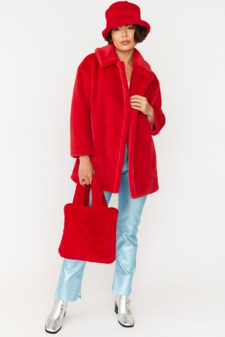 Red Faux Fur Duchess Midi Coat