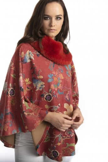 Red Faux Fur Faux Suede Poncho