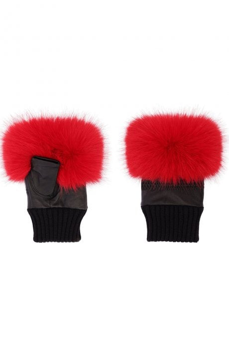Red Faux Fur Fingerless Gloves