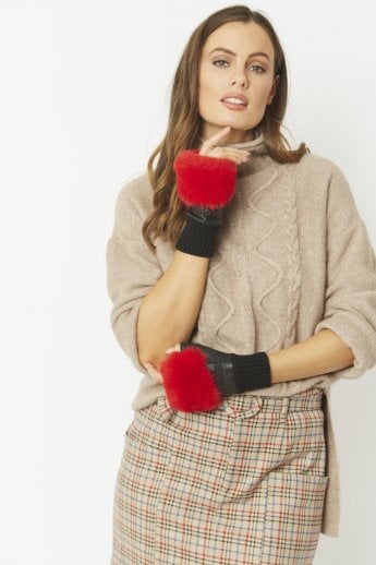 Red Faux Fur Fingerless Gloves