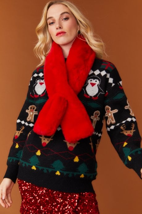 Red Faux Fur Keyhole Scarf