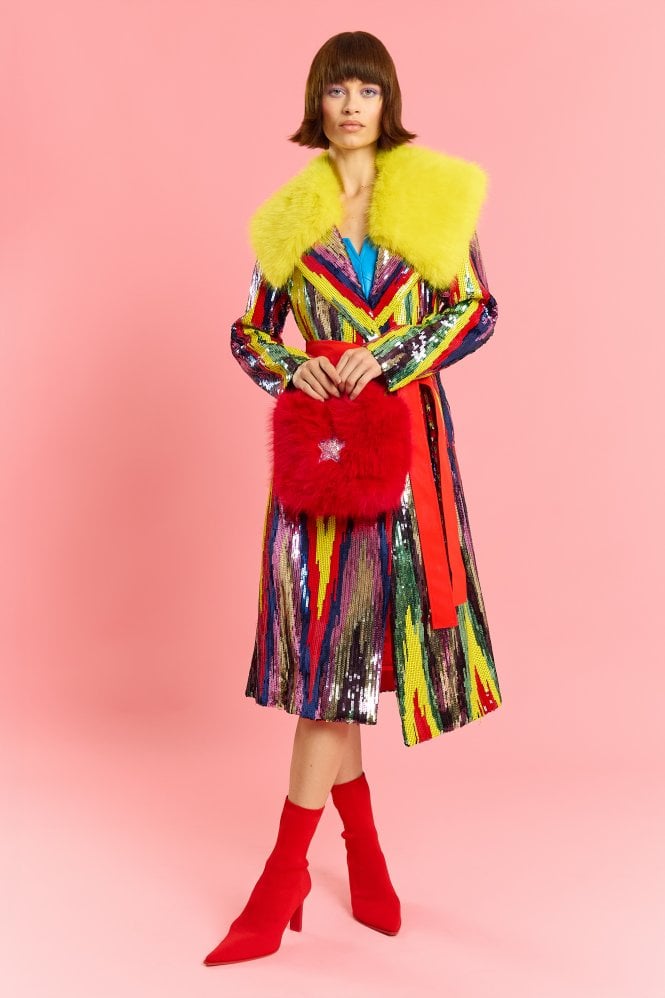 JAYLEY Red Faux Fur Sequin Star Bag
