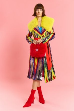 Red Faux Fur Sequin Star Bag