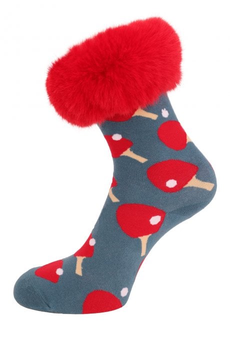 Red Faux Fur Trim Socks
