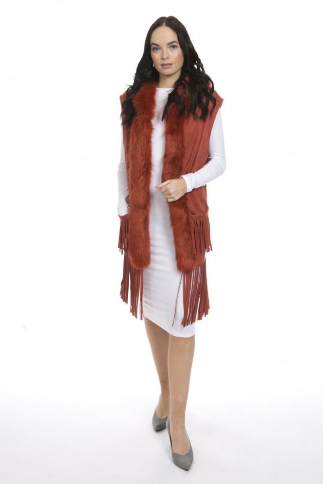 JAYLEY Red Faux Suede and Faux Fur Vest