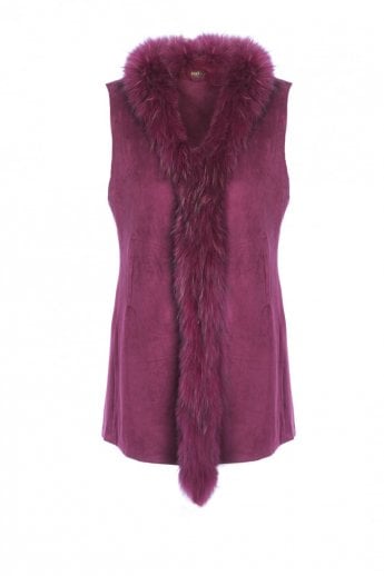 Red Faux Suede and Fox Fur Gilet