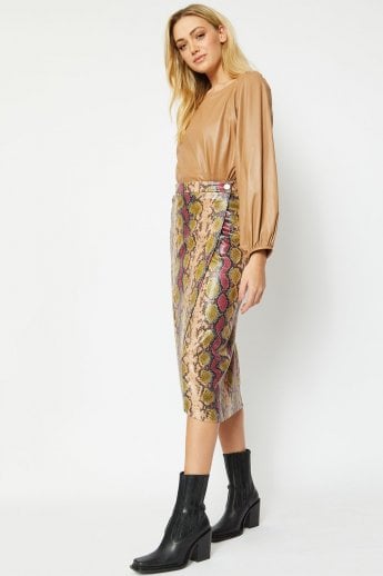 Red Faux Suede Animal Print Skirt