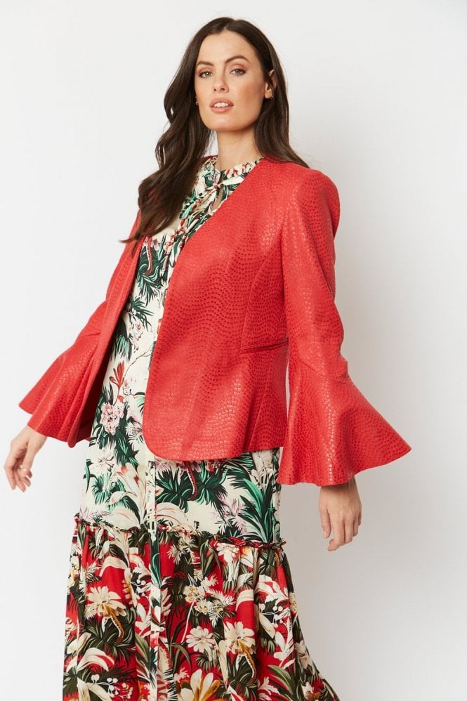 JAYLEY Red Faux Suede Flared Sleeve Jacket