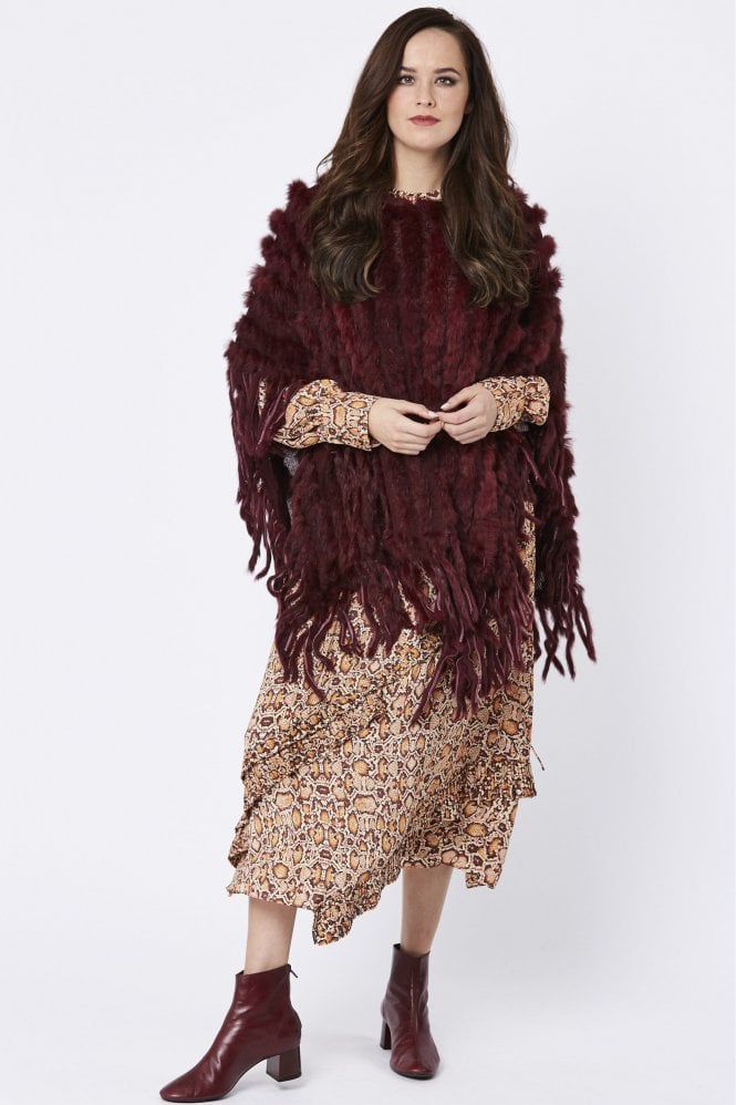 JAYLEY Red Fine Coney Fur Poncho
