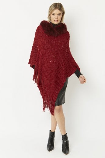 Red Fox Fur Knitted Poncho