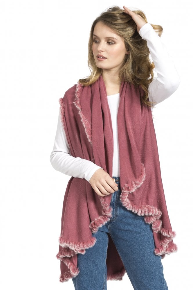 JAYLEY Red Knitted Cape with Coney Fur Trim