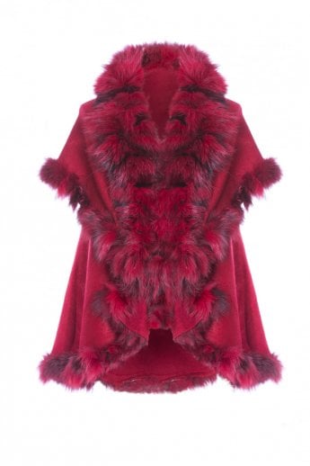 Red Knitted Fox Fur Cape