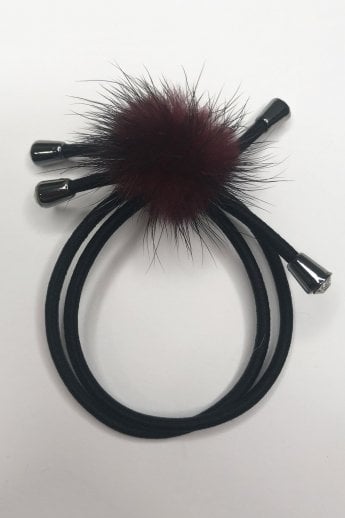 Red Mink Pom Pom Hair Tie