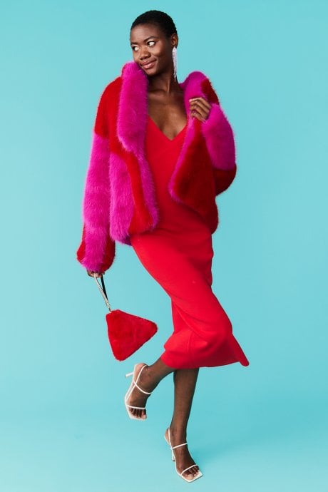 Red Pyramid Faux Fur Bag