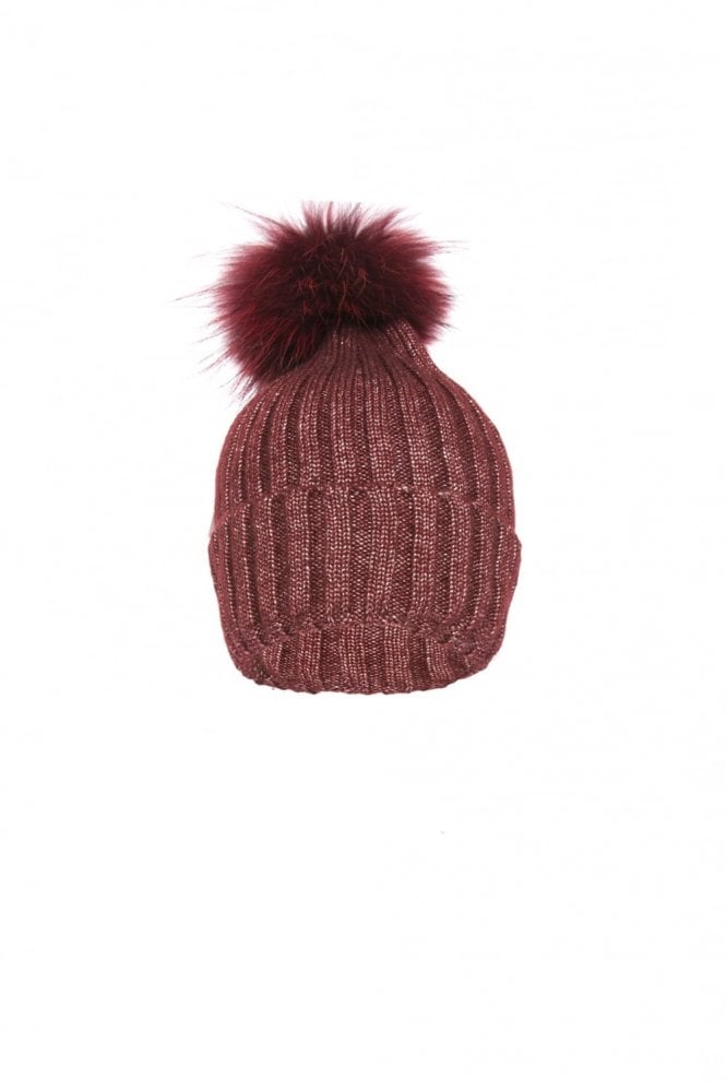 JAYLEY Red Silk and Wool Fox Fur Pompom Hat