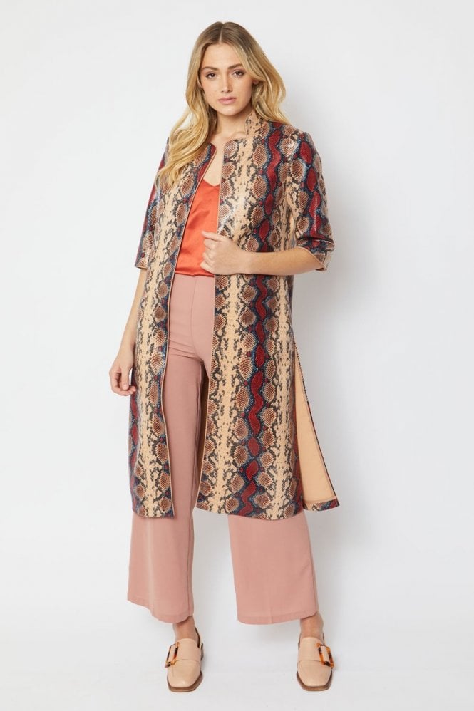 JAYLEY Red Snake Print Faux Suede Jacket