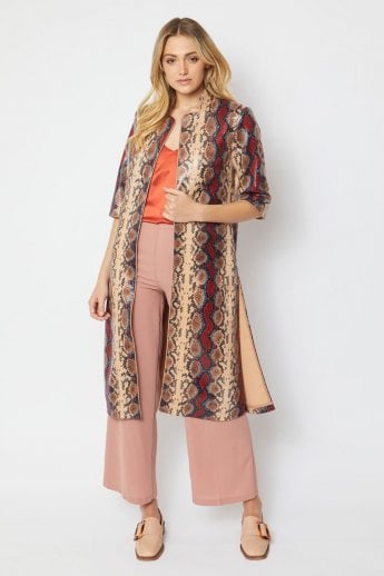 Red Snake Print Faux Suede Jacket