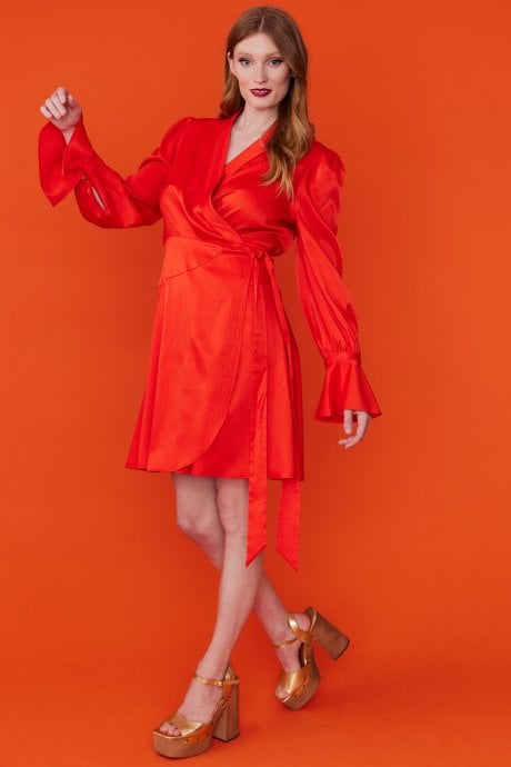 Red Tencel Blend Wrap Dress