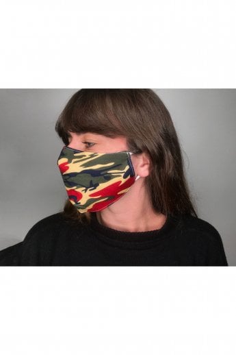 Red Unisex Camo Cotton Face Mask with Filter Pocket