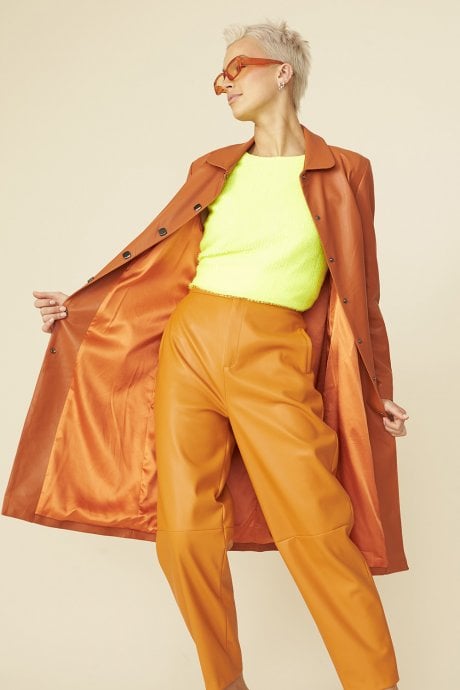 Retro Autumn Eco Leather Trench Coat