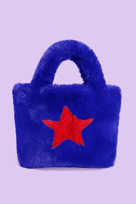 Royal Blue with Hand Made Star Faux Fur Tote Bag 