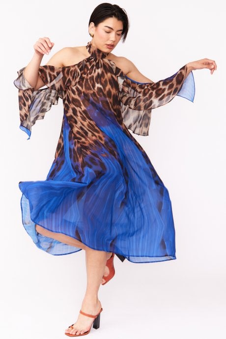 Silk Blend Animal Print Maxi Dress
